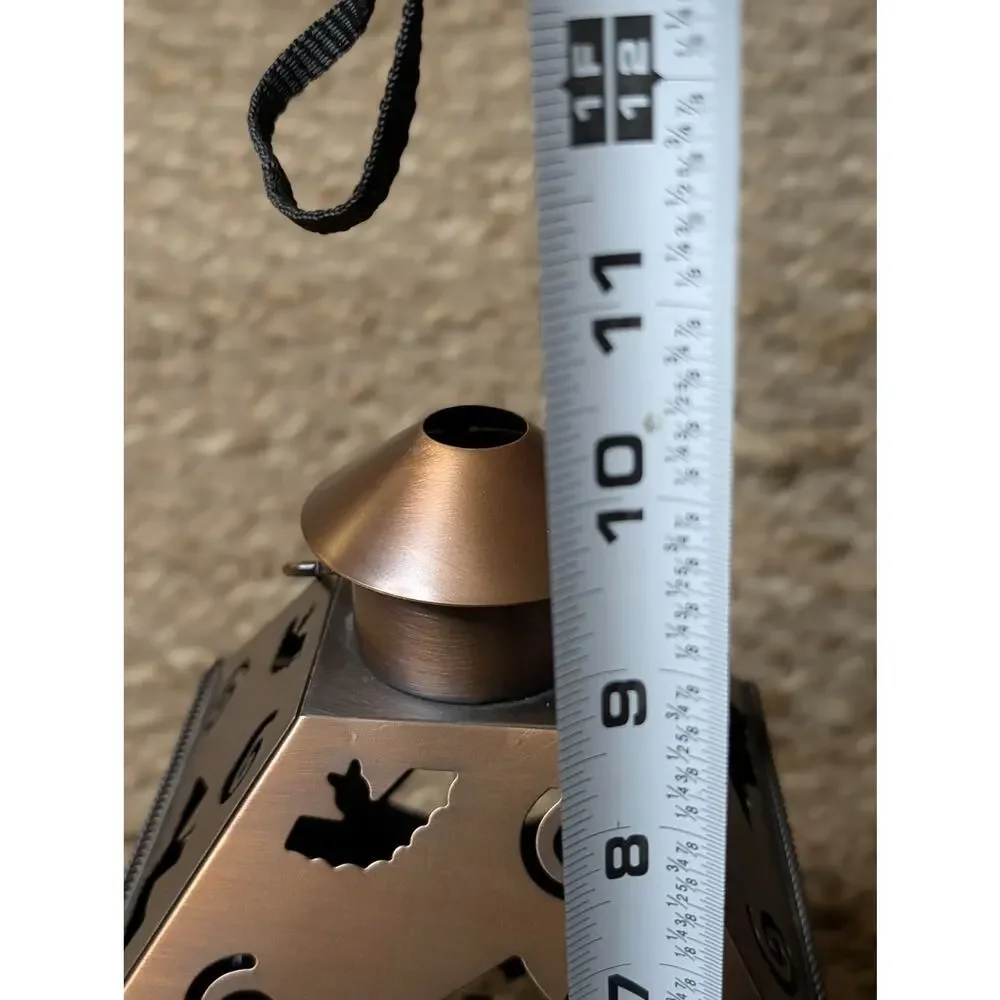 Halloween Lantern Tea Light Holder Metal Bronze Toned Pumpkin Bats